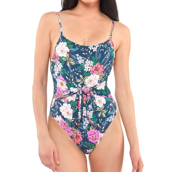 Jessica Simpson Gardenia Paradise Tie Waist Maillot One Piece Swimsuit - Picture 4 of 5